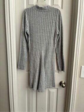 Rib-Knit Long Sleeve Sweater Dress in Light Gray- SHEIN